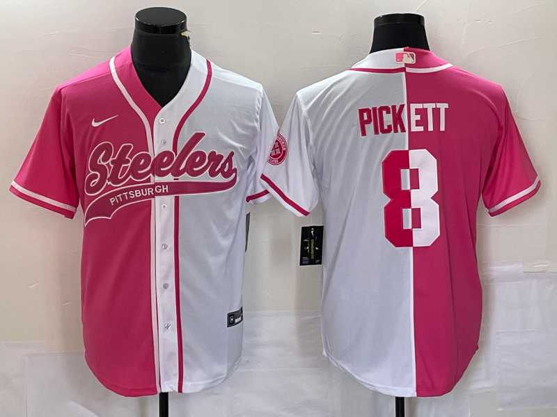 Men's Pittsburgh Steelers #8 Kenny Pickett Pink White Two Tone With Patch Cool Base Stitched Baseball Jersey